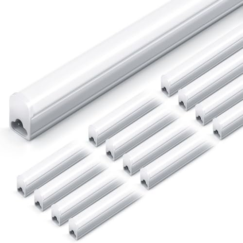 kihung KHT-T5002-L12 T5 LED-Einbauleuchte, integrierte Halterung, 120 cm, Werkstatt-Lichtschlauch, Garagenleuchte, 20 W, 6500 K, 2200 lm, für Decken- und Unterschrank, kabelgebunden, 12 Stück, Weiß