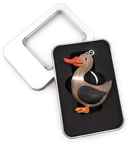 Onwomania - -Ente Stockente Gänsevogel Schlüsselanhänger inkl. Geschenkbox - Glücksbringer Geschenk z.B. für den besten Freund, die beste Freundin, Mama - Für Männer, Frauen & Kinder