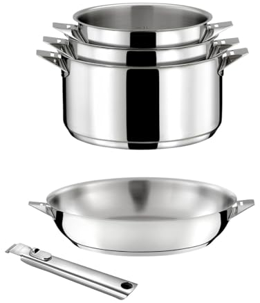 CUISINOX - Eclipse - Lots 5 pièces - Casseroles 16, 18 et 20 cm, Poêle 24 cm inox et poignée inox - Fond encapsulé - Compatible tous feux dont induction - Acier Inoxydable 18/10 - Finition miroir