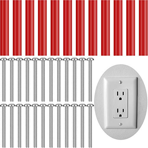 Ripeng Lot de 24 entretoises rondes pour prise électrique, 12 vis droites pour interrupteur et prise de courant et 12 vis plus longues pour réparer les prises creuses et enfoncées (rouge)