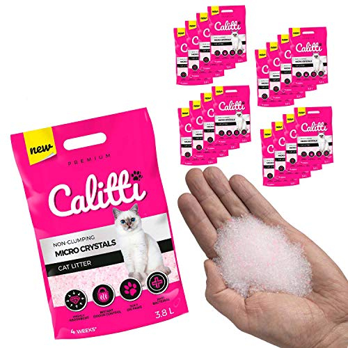 Calitti - Micro Silikat Katzenstreu | Premium Crystals Silikatstreu | Antibakteriell Katzensand | 16-er Set 16 x 3,8 L = 60 L