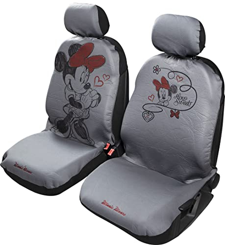 TataWay - Minnie Maus Vordersitzbezüge | Universal & Airbag-kompatibel | Einfache Montage | Stickerei & Grafik | Grau, Schwarz, Rot, Polyester
