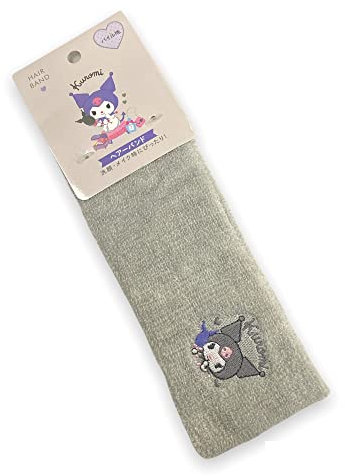 Sanrio Kuromi - Fascia per capelli ricamata in tessuto pile da donna, 18 x 6,6 cm, 1 pezzo (grigio)