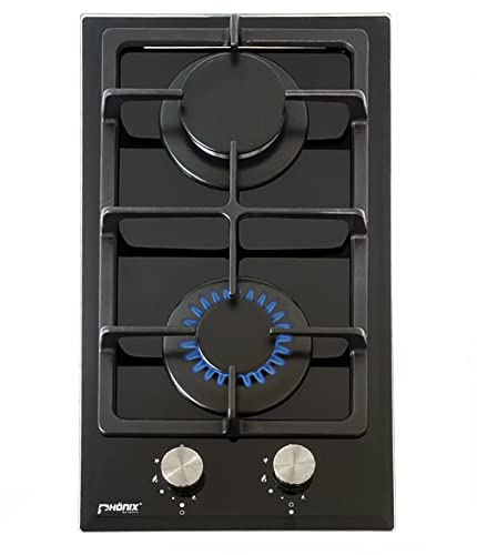 Phönix Domino-DG - Cocina de gas empotrable (cristal, 2 fuegos, propano/gas natural)