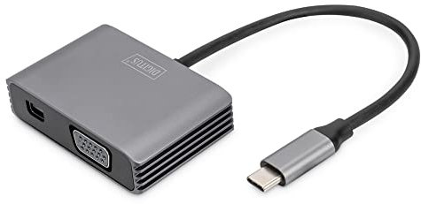 DIGITUS Adaptateur Graphique USB-C - USB-C vers Mini DisplayPort & VGA - UltraHD 4k/30Hz - DisplayPort 1.4 - Longueur de câble 20cm - Plug & Play - Gris
