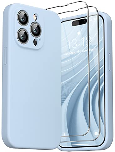 GOODVISH 3 in 1 Designed for iPhone 14 Pro Max 6.7 Liquid Silicone Case 2022, with 2 Pack Screen Protector, [Enhanced Camera 360° Full Protection] Shockproof Anti-Scratch Slim Phone Cover, Blue Grey