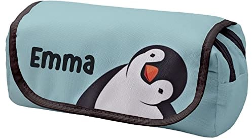 Ferocity Personalisierte Mäppchen Federtasche mit Namen Schlamperbox Federmäppchen mit Klettverschluss Klappe Schüleretui Stiftemappe mit Zwei Reißverschlüssen Pinguin [151]