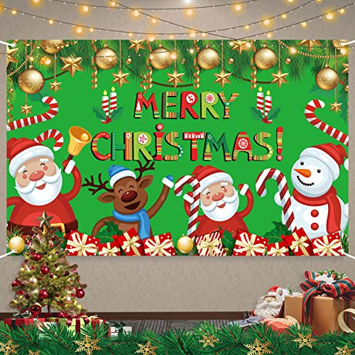 Frohe Weihnachten Banner Hintergrund, Große Grün Weihnachtsmann Schneemann Rentier Weihnachtsdeko Hänge Banner, Weihnachts Schild Deko für Outdoor Haus Wand Garten Silvester Merry Christmas Party