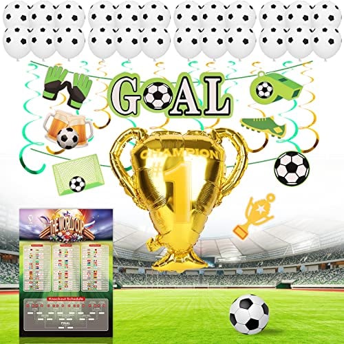 MACTING World Cup Decorations 2022, 52pcs World Cup Football 2022 Hanging Swirls World Cup Football Foil Ceiling Swirls Streamers World Cup Flags Trophy for World Cup Football Party Decorations