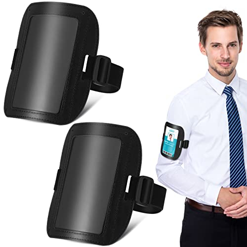 Geelin 2 Pcs Arm Badge Holder for Men Leather ID Armband Adjustable Badge Holder with Elastic Arm Band Waterproof Ski Pass Armband for Work Postcards Office Business Supplies(Black)