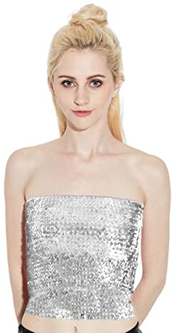 SamHeng Top canottiere da club per feste senza maniche scintillanti, womens bandy bandeau non brandy bra bra bansleu senza spalline sireneute bandeau per club hook per feste