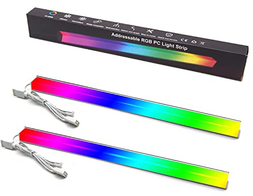 YSRSAI 30CM PC ARGB LED Streifen,38 Led Lichter 5V 3Pin Gaming Strip für PC Gehäuse, Magnetische RGB LED Strip Kompatibel mit Aura SYNC/RGB Fusion/Mystic Light Sync, Keine Blendung (2 Packung)