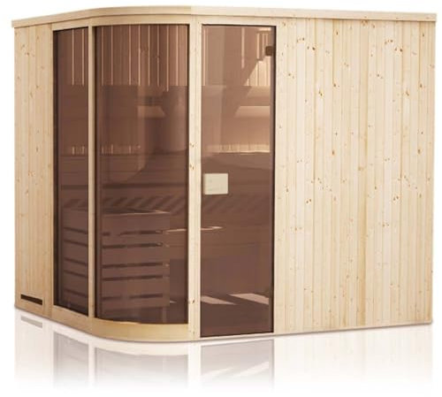 Cabine de Sauna Arrondie 244x194x199 avec poêle à Commande déportée