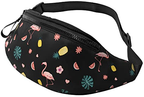 Bauchtasche für Damen und Herren mit Kopfhörerbuchse Sport Gürteltasche Niedliches Herz Erdbeere Gürteltaschen zum Laufen, Flamingo, Einheitsgröße
