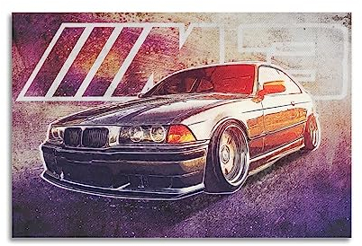 NOHF Retro BMW M3 E36 M3 Sportwagen-Poster, Wandkunstdruck, Leinwandposter, 30 x 45 cm, ungerahmt, Wohnzimmer-Dekoration