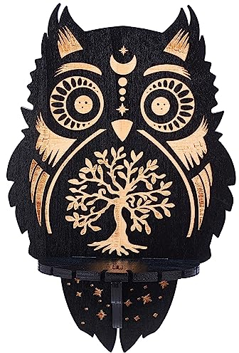 CREATCABIN Kristall-Display-Regal Holzkristall-Wandregale Eulenbaum des Lebens Wanddekoration Schwebender Halter Aufbewahrungsregal Hängender Altar Hexenartikel Spirituelles Geschenk Schwarz 21x15cm