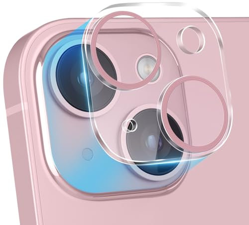 PaceBid Camera Lens Protector for iPhone 15 Plus - 9H Tempered Glass/Aluminum Alloy Metal [Anti-Scratch] [Night Shooting Mode] (Pink)