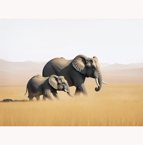 TWYYDP Puzzle 1000 Teile für Erwachsene,Elefanten-Savannenlandschaft Holzpuzzle,Puzzle für Erwachsene