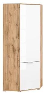 BLACK RED WHITE® Eckschrank Zele | eleganter Kleinderschrank Schrank Hochschrank Garderobe | 78 x 78 x 195 cm | Wohnzimmerschrank für Schlafzimmer, Jugendzimmer | Eiche