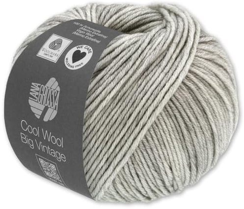 Frida's Wollhaus Lana Grossa 50 g Cool Wool Big Vintage Wolle Garn Merino Stricken 10 Farben (7169 | Hellgrau)