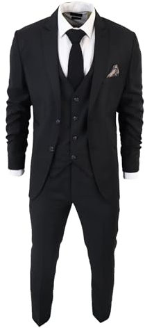 Men's Classic Black Suit 3 Piece Tailored Fit Vintage Office Funeral Security Waiter Wedding - Black 50