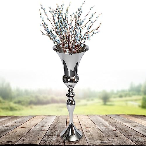 KEESUNG Silber Bodenvase, Große Blumenvase Pokalvase Metallvase Tischdeko Vase Blumenvase Modern Home Dekor für Tischdekoration Herzstück Jubiläumsparty, 74 cm