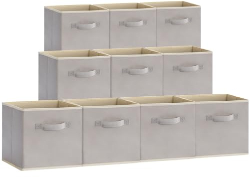 Lifewit 10 offene Aufbewahrungsboxen, Aufbewahrungskörbe, Würfel, faltbar, Aufbewahrungswürfel mit Griffen für Kleidung, Spielzeug, 33 x 33 x 33 cm, Hellgrau