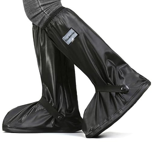 Flintronic Schuhüberzieher Wasserdicht, Überschuhe Fahrrad, Wiederverwendbar Verstärkt, mit Reflektorstreifen für Regen Schnee Outdoor Rutschfester, Wasserdichter Schutz Von Den Zehen Bis Zur Wade-XXL