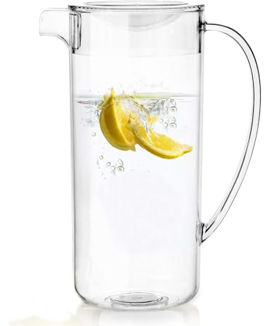 Shatterproof Plastic Pitcher 2 Quart With Lid, Clear Water Pitcher Great for Iced Drinks for Fridge