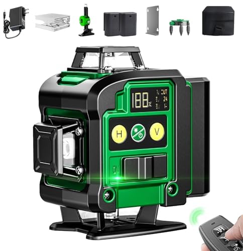 Livella Laser Autolivellante 4 X 360 °, 16 Linee Livello Laser Verder con Display Digitale a LED, 2 x Batterie, IP54 Antipolvere, Supporto Rotante, Telecomando- TrueLine