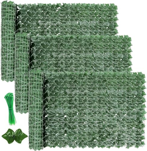 WIGUROE Lot de 3 rouleaux de haie artificielle, 3 m x 1 m, clôture de lierre artificiel, treillis avec feuilles artificielles, clôture de jardin pour balcon, extérieur, tapis de décoration murale