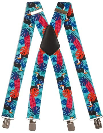 Olata Hosenträger extra starken mit 4 Clips X-Form, Gedruckt Design - 4cm. Tukan A