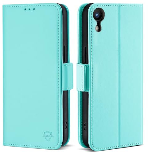 STAWLKA Wallet Case for iPhone XR (6.1), RFID Blocking Card Holder Kickstand Magnetic Closure Flip Folio PU Leather Cover Shockproof Protective Phone Case for iPhone XR - Mint Green