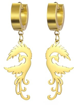 KKJOY Phönix Ohrringe Edelstahl Mythologische Tier Vogel Anhänger Ohrringe Phönix Wiedergeburt Amulett Schutzschmuck für Frauen Mädchen