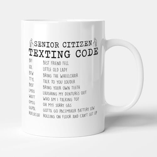 Victorian Printing Co - Senior Citizen Texting Code - Funny Old Person Gift Birthday Mug, Ceramic, 11fl.oz.