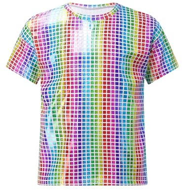 Miaeowve Pailletten Shirt Kinder Mädchen Jungen Glänzend Oberteil Kurzarm Crop Top Rundhals Party Disco Hemd Tanzshirt Festival Silvester Outfit Faschingskostüm Bunt 146-152