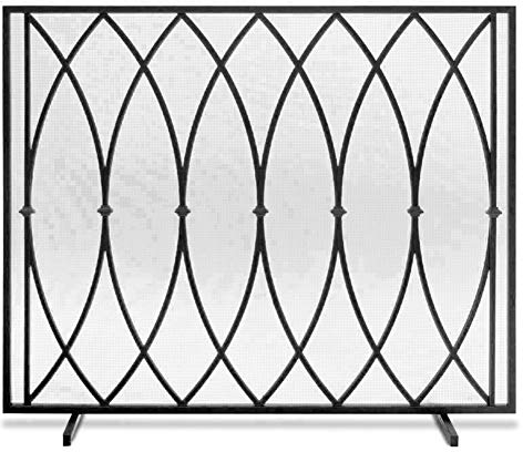 Valla Protectora contra chispas Independiente Moderna, Pantalla Plana para Chimenea de 100 cm de Ancho con Rejilla Fina, Herramienta para Chimenea para leña/briquetas de carbón/Fuego de Gas/Negro
