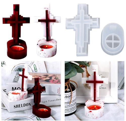 Halloween Silikonform 3D Kreuzform Set, Halloween Kreuz Harzformen, 3D Kreuzform Epoxid Form, DIY Gießharz Gießform(Stil B)