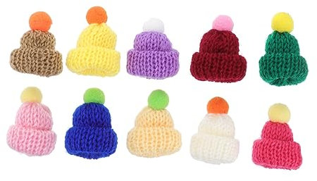 DEARMAMY 10er Set Mini Strickmützen Festliche Dekoration Häkelmarker Handgemachtes Zubehör