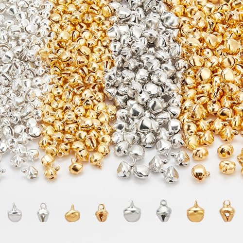 NBEADS 400 Stück 4 Stile Mini Glocken Jingle Bells, Craft Glocken Bulk Weihnachten Jingle Glocken Glöckchen Bulk für Schmuck Making Crafts Kranz Urlaub Home Decoration