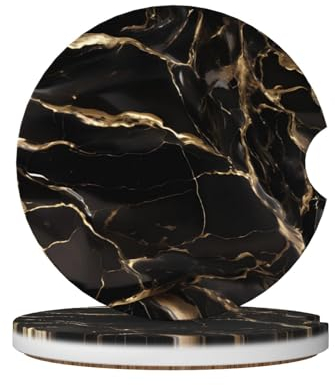 WZYWHJ Posavasos de cerámica de calidad con patrón de mármol negro y dorado, 2 unidades, alfombrilla antideslizante para portavasos | Accesorios para coche