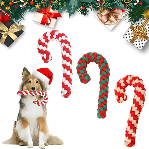 3 Stück Hundespielzeug Zuckerstange, Weihnachten Geschenk Hundespielzeug, Hunde Kauspielzeug, Weihnachts Zuckerstange Seil, Hundespielzeug Seil Baumwolle,Interaktives Hunde Spielseil für Zahnreinigung