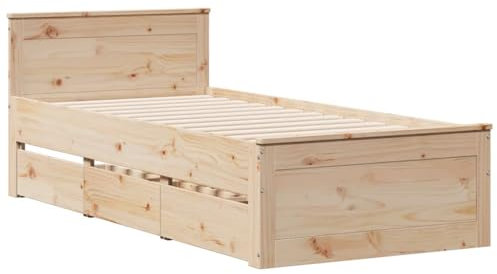 vidaXL Massivholzbett, Holzbett ohne Matratze mit Schubladen, Bettgestell mit Kopfteil Lattenrost, Bett Einzelbett für Schlafzimmer, 90x200cm Kiefernholz