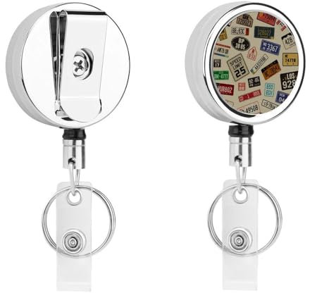 Retro-Etikett Einziehbarer Schlüsselanhänger Ausweishalter Ausweisrolle Schlüsselring Retractable Badge Reel 5.5x4cm