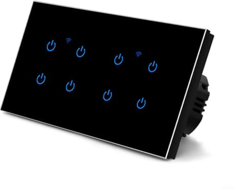 Emiif Smart WiFi Touch Switch 2-8 Gang For Tuya App Remote Control Voice Compatible With for Alexa Home 220V 10A Glass Panel Light Switch(8 Gang-Black)