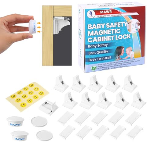 MAWR Magnetic Cabinet Locks for Child Safety – 10 Locks & 2 Keys, No Drilling, Easy Adhesive Install, Baby-Proof for Kitchen & Drawer Cabinets
