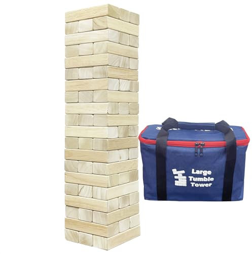 JacJoe All Pro Holz-Trommelturm-Spiel, Toppling-Block, Stapelspiel, Holz, Outdoor-Hof-Spiele für Familie,60 pcs