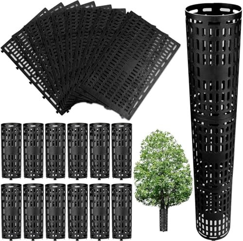 LZMDISU Tree Trunk Protector - 15 Pack Expandable Tree Bark Protector, Plant and Tree Guard Protector Easy to Use, Great Protection from Trimmers, Mowers, Animals, Black