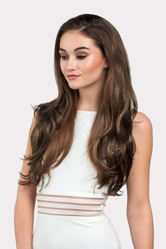 Two-tone brown half wig hair piece, loose curls: Laila