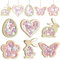 24 Stück Osterdeko zum Aufhängen, Frühlingsdeko Anhänger, Osteranhänger Holz,Osterhase Ostereier Schmetterlinge Blumen Ostern Deko（Pink